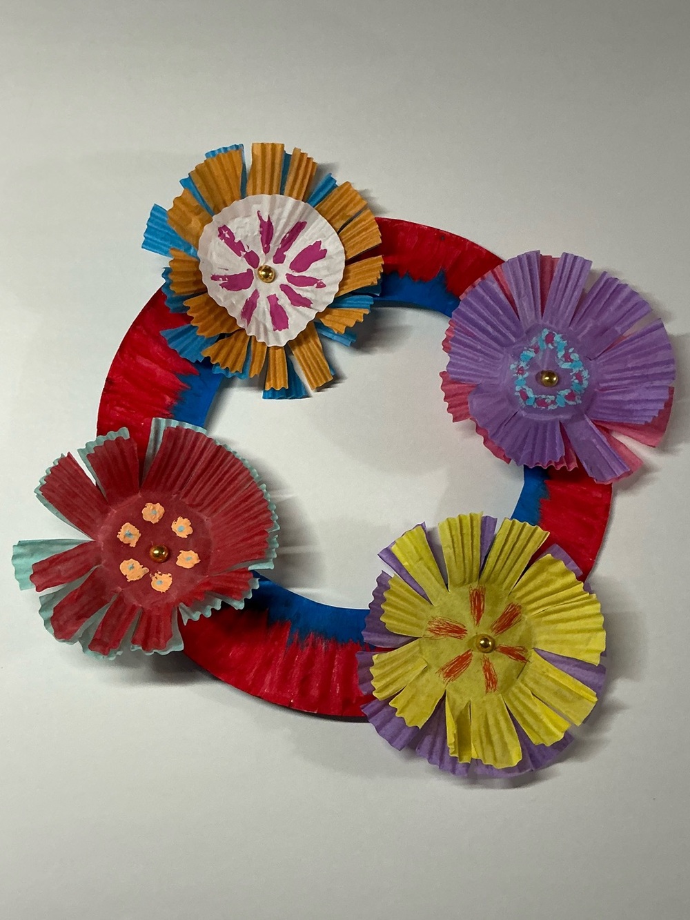 Handmade Hangerable Paper Wreath Fireworks  Rainbow Style Colors